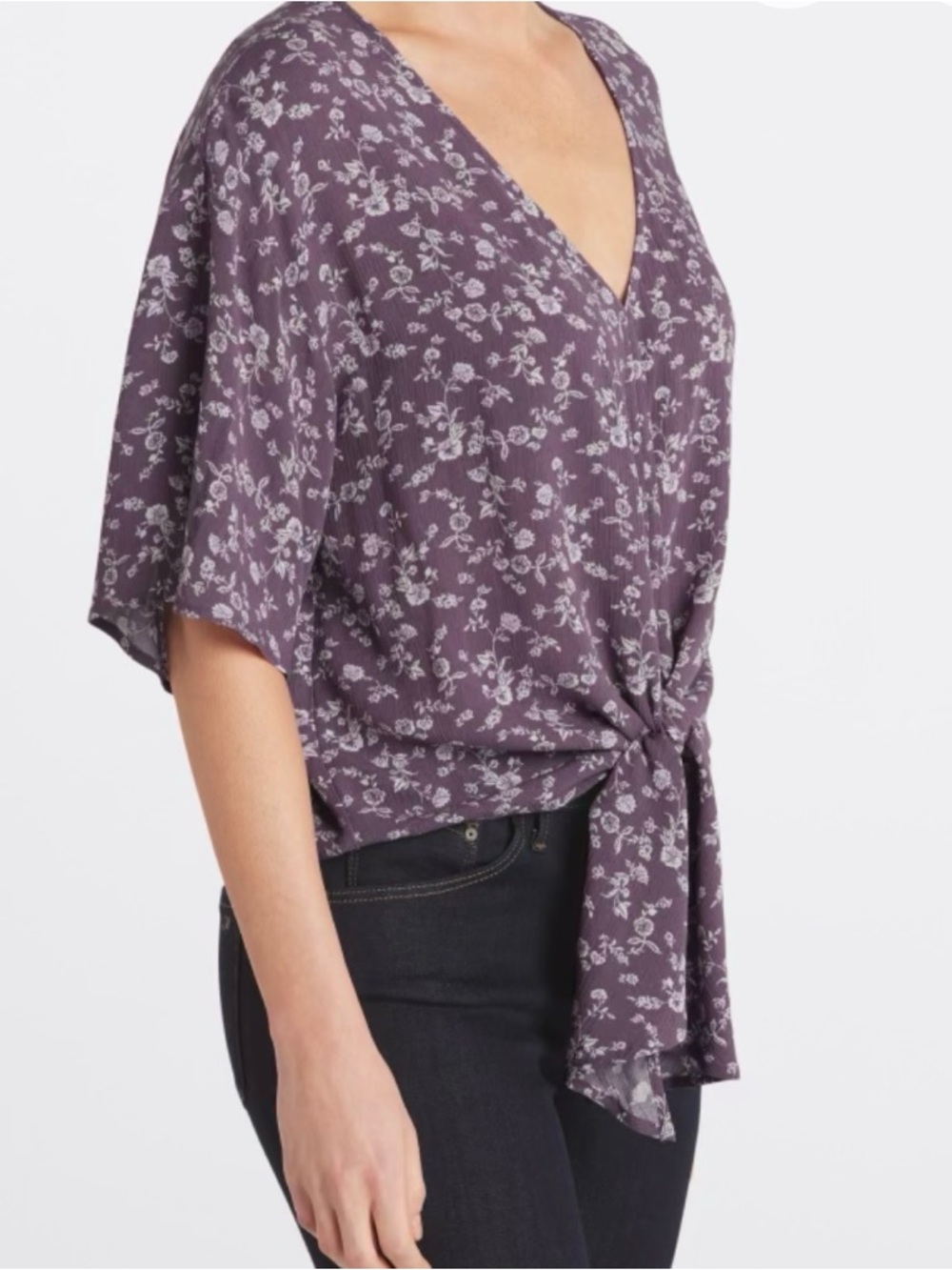 Floral Tie-Front V-Neck Top - Purple